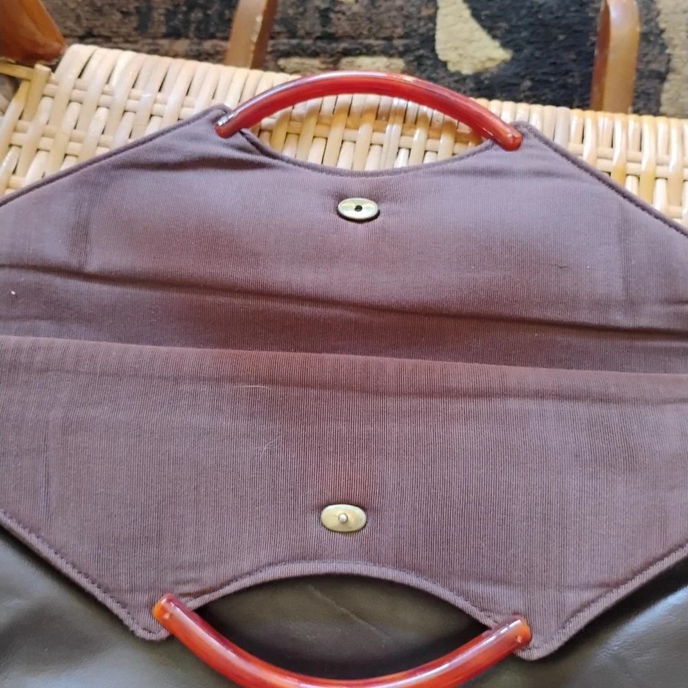 Tudora Clutch Leather Handbag With Wooden Handle